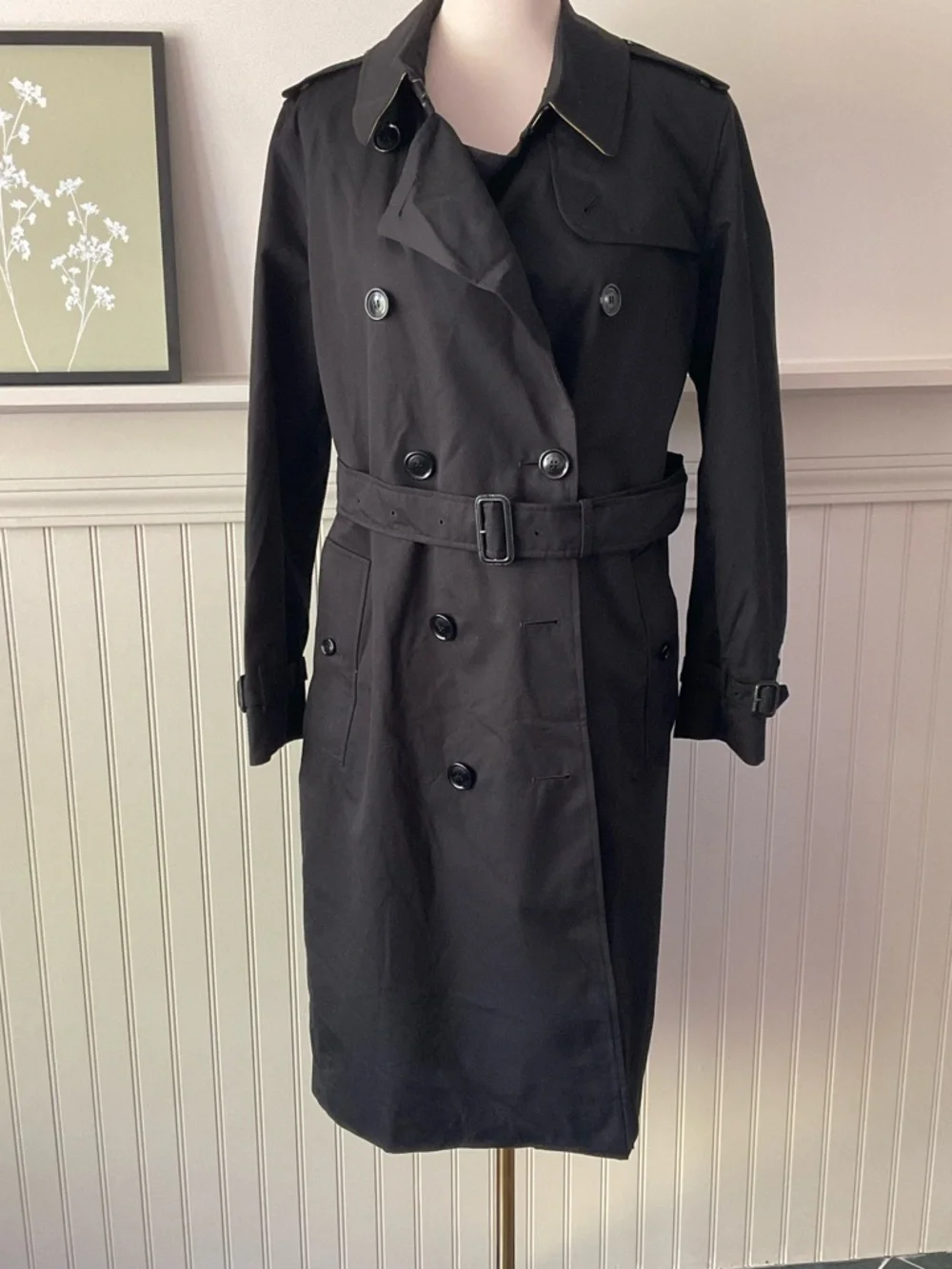 Burberry Kensington Trench Coat Black UK 14 US 12 Made in England Classic Belted - Picture 2 of 16